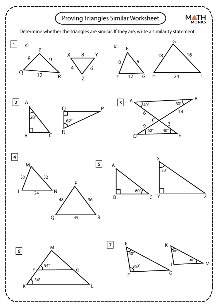 Geometry Worksheet Similar Triangles