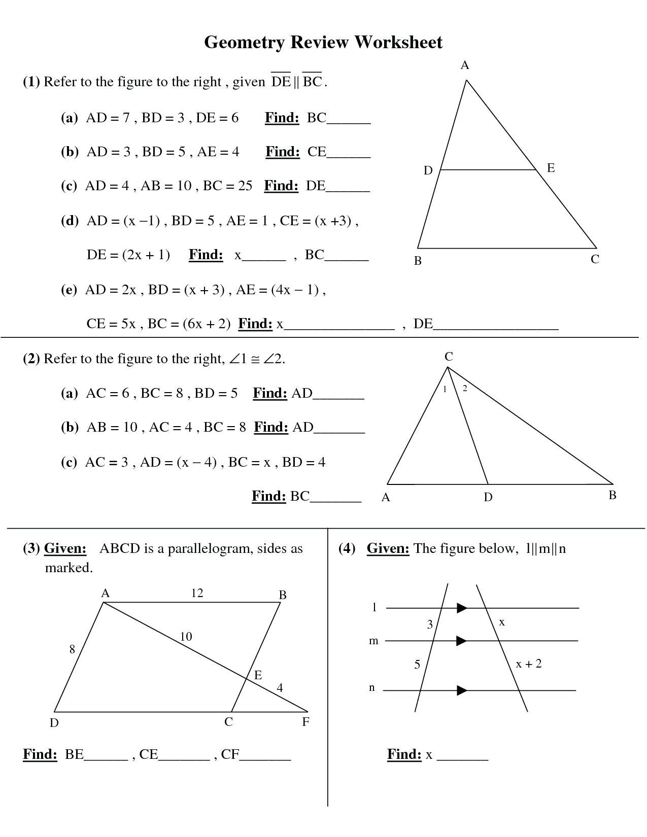 Geometry Worksheets Pdf With Answers