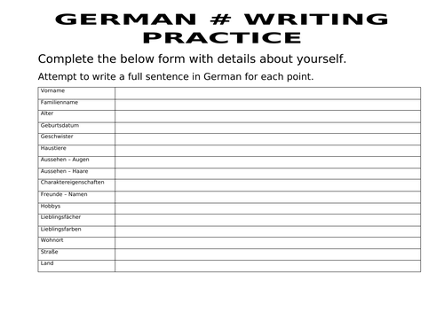 German Writing Practice A1