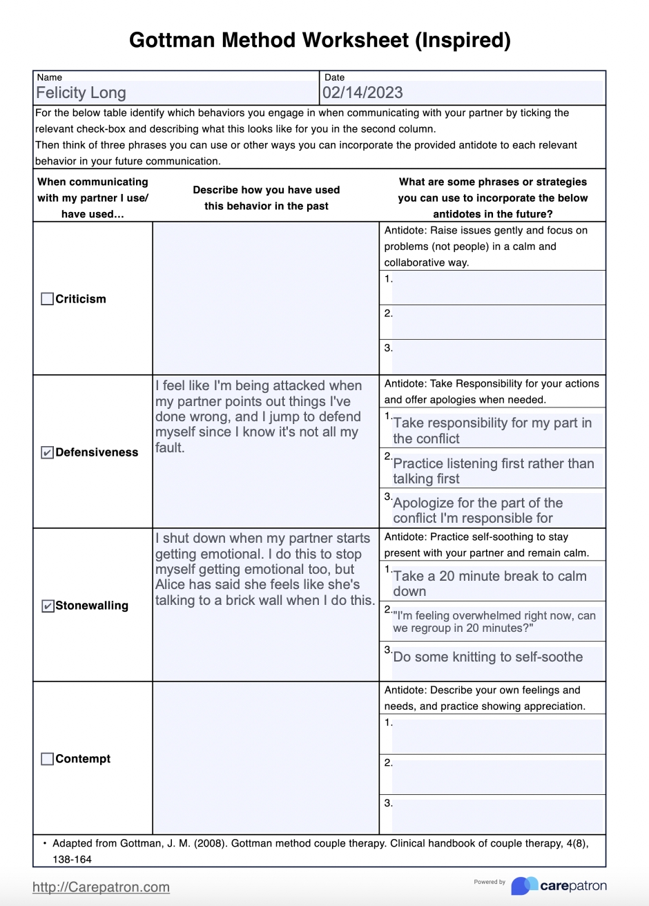 Gottman Method Worksheets