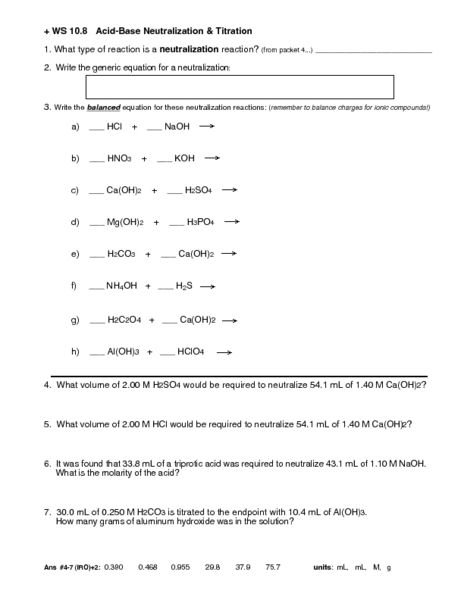 Grade 10 Neutralization Reactions Worksheet Neutralization Lesson