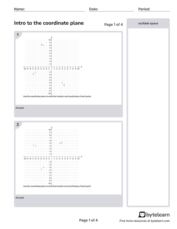 Grade 5 Coordinate Plane Worksheet