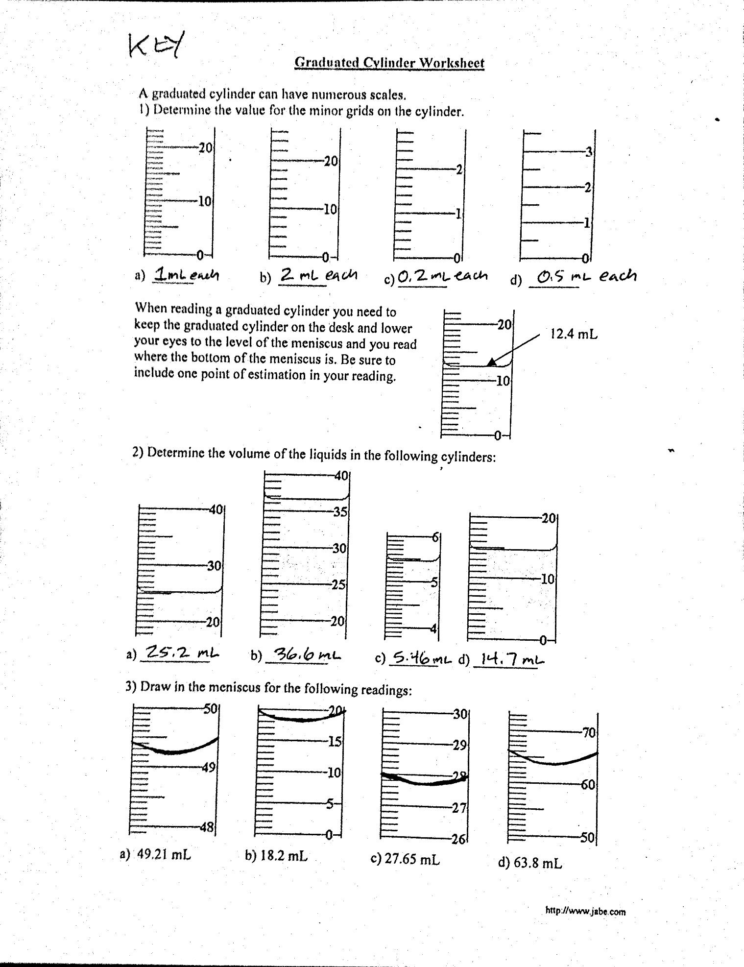 Graduated Cylinder Worksheet Answer Key