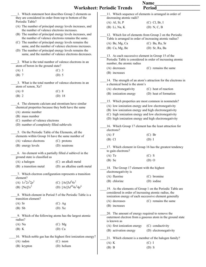 Graphing Periodic Trends Worksheet Answers Printable Word Searches