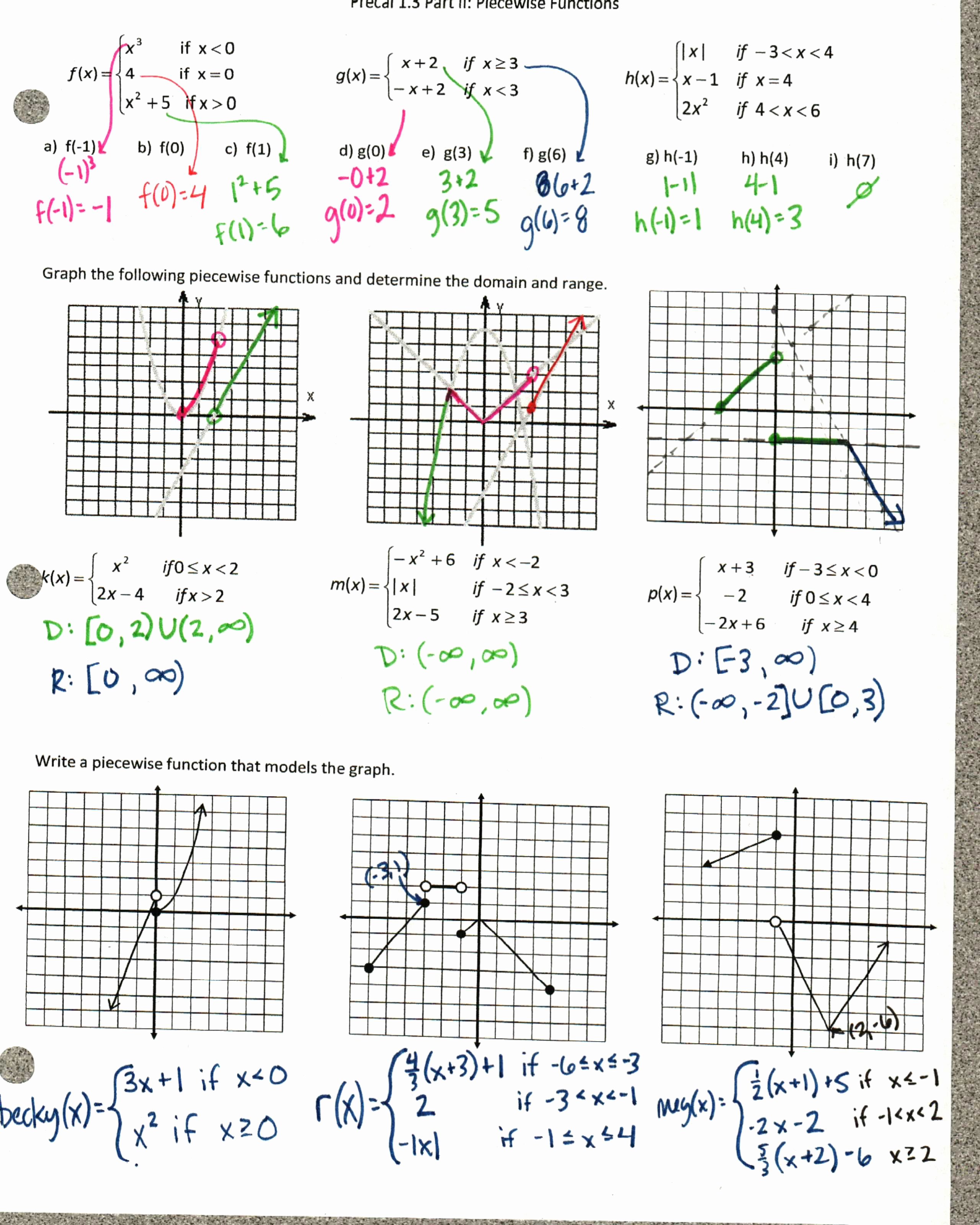 Graphing Piecewise Functions Worksheet