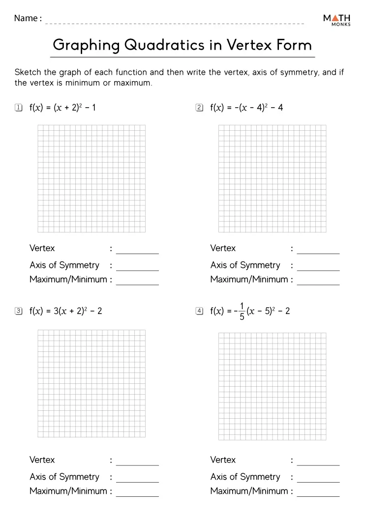 Graphing Vertex Form Worksheet