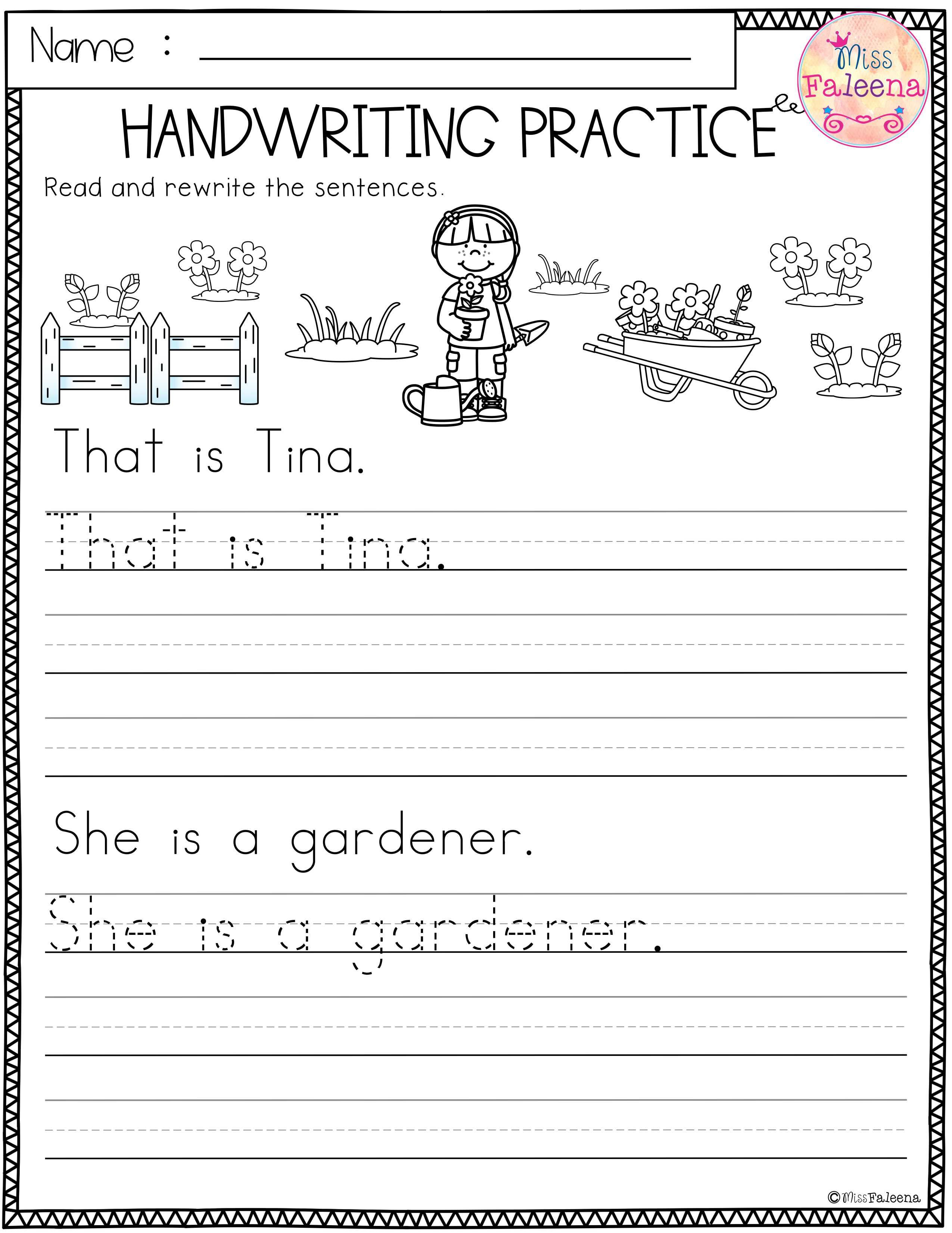 Kindergarten Handwriting Worksheets for Writing Sentences