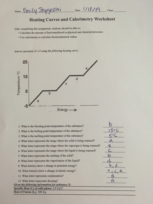 Heating Curve Worksheet Answer Key