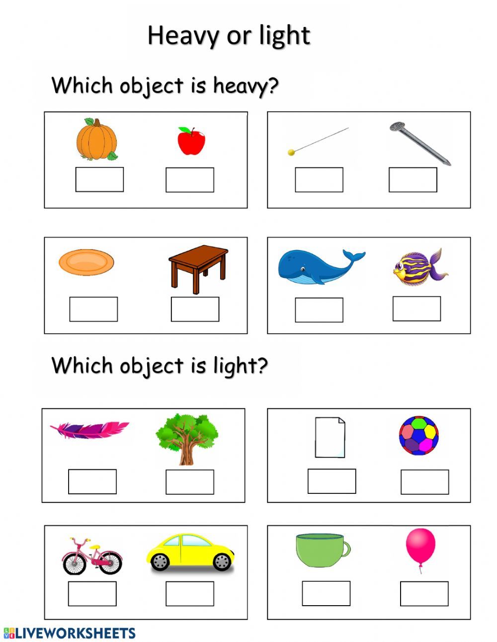 Exploring Heavy and Light with Worksheets for Kids