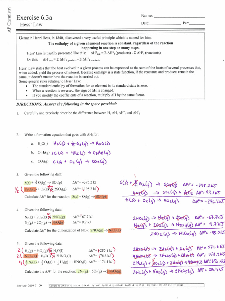 5 Ways to Master Hess's Law Worksheet Answers