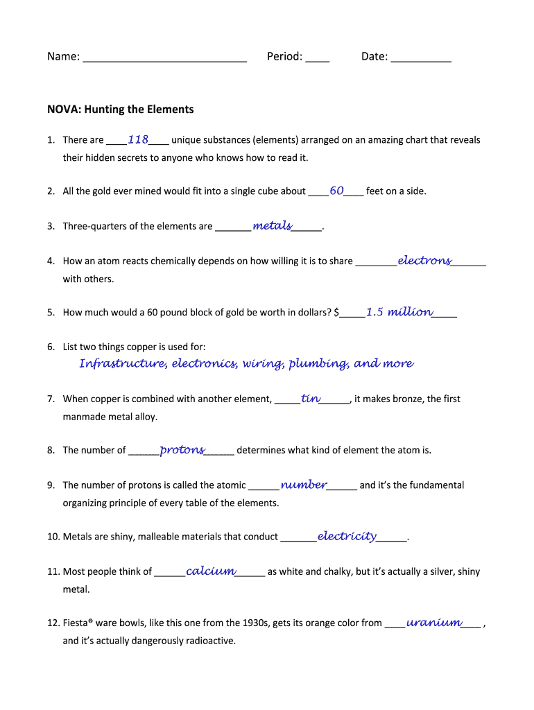 Hunting The Elements Worksheet