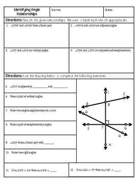 Identifying Angle Relationships Worksheet