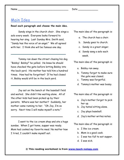 Identifying The Main Idea Worksheets Worksheetsgo