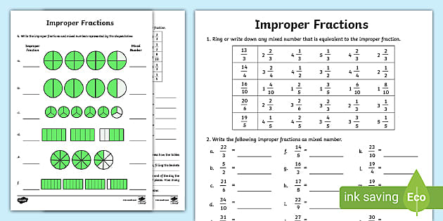 Improper Fractions Worksheet for Kids