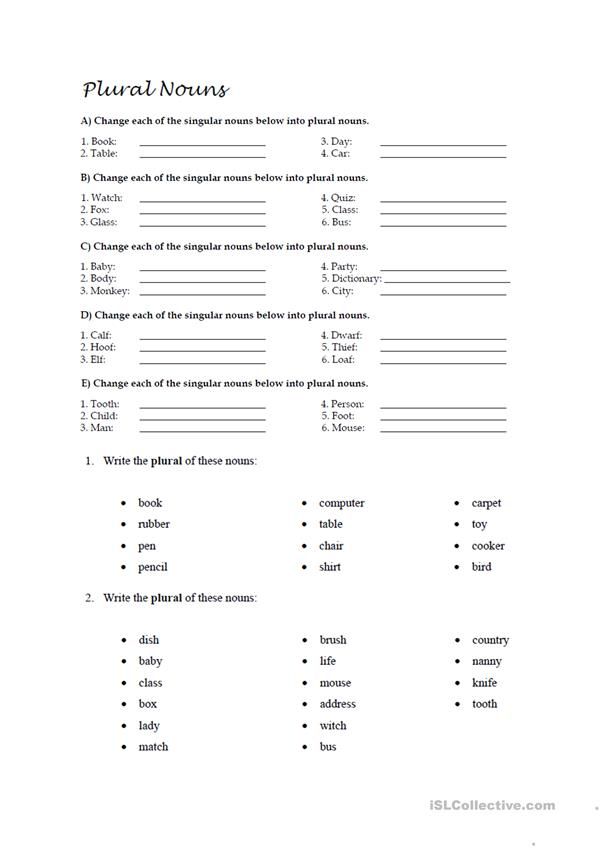 Improve Your English With Plural Nouns Worksheets