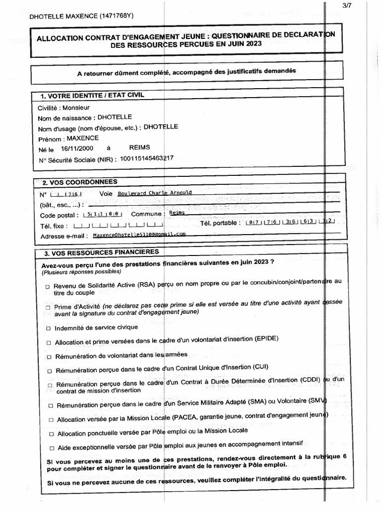 Income Allocation Questionnaire