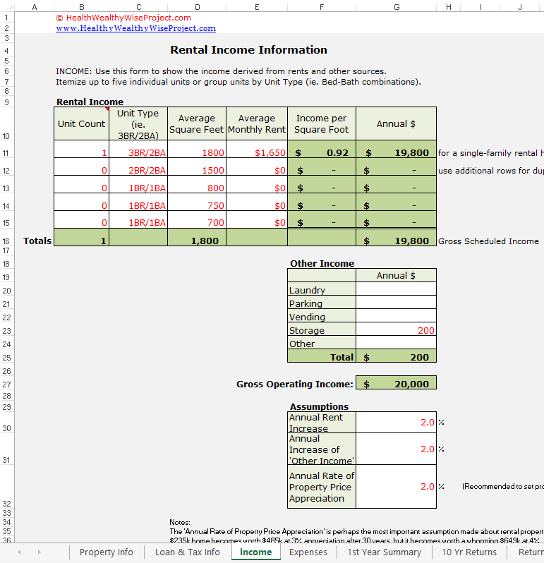 Income Calculation Worksheet Excel