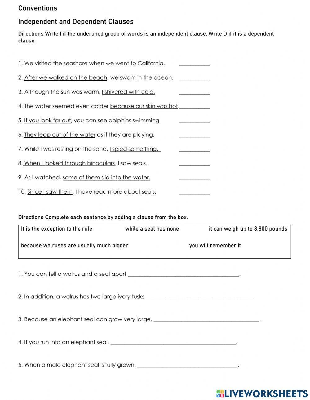 Master Independent and Dependent Clauses Worksheet