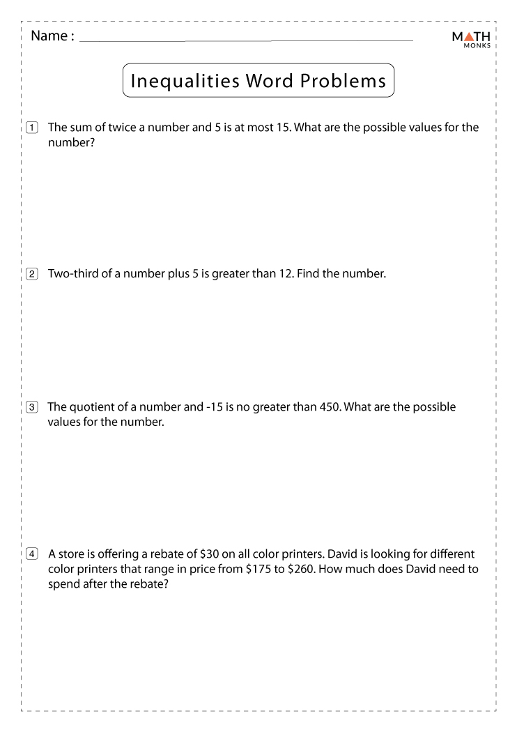 Inequalities Word Problems Worksheet