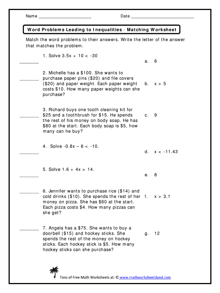 Inequality Word Problems Worksheet Answers Made Easy