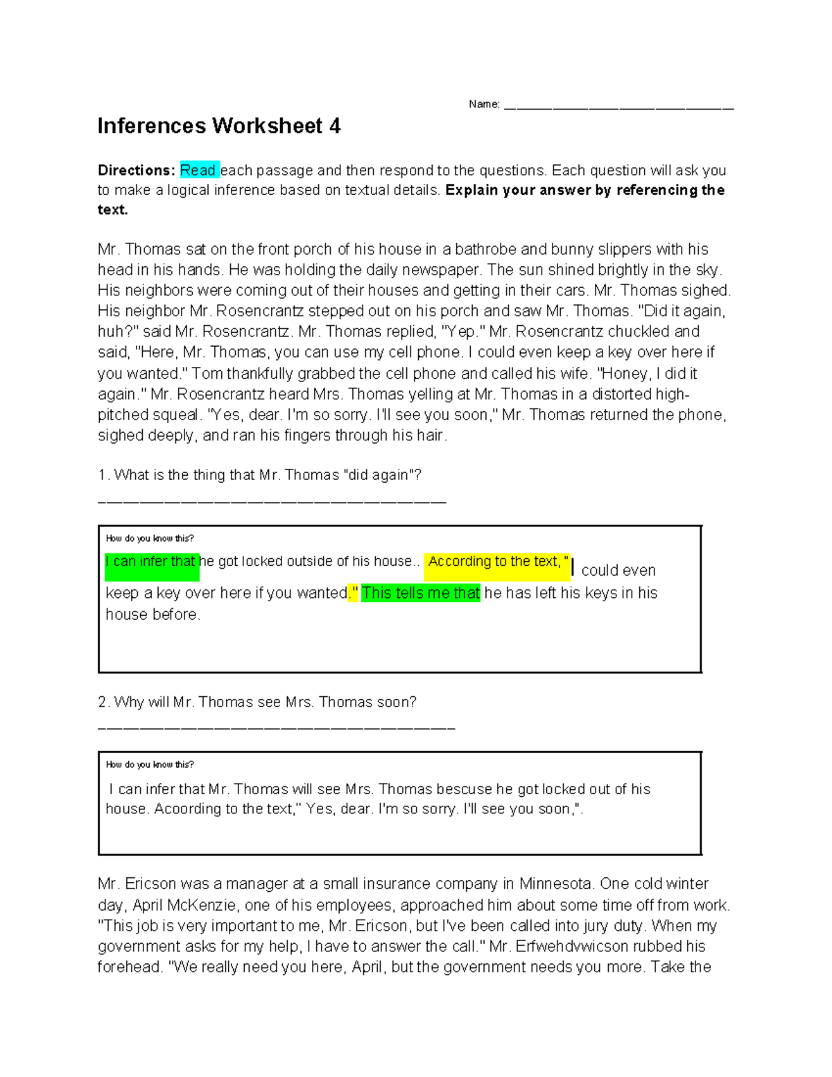 Inferences Worksheet 4: Make Smart Guesses Easily