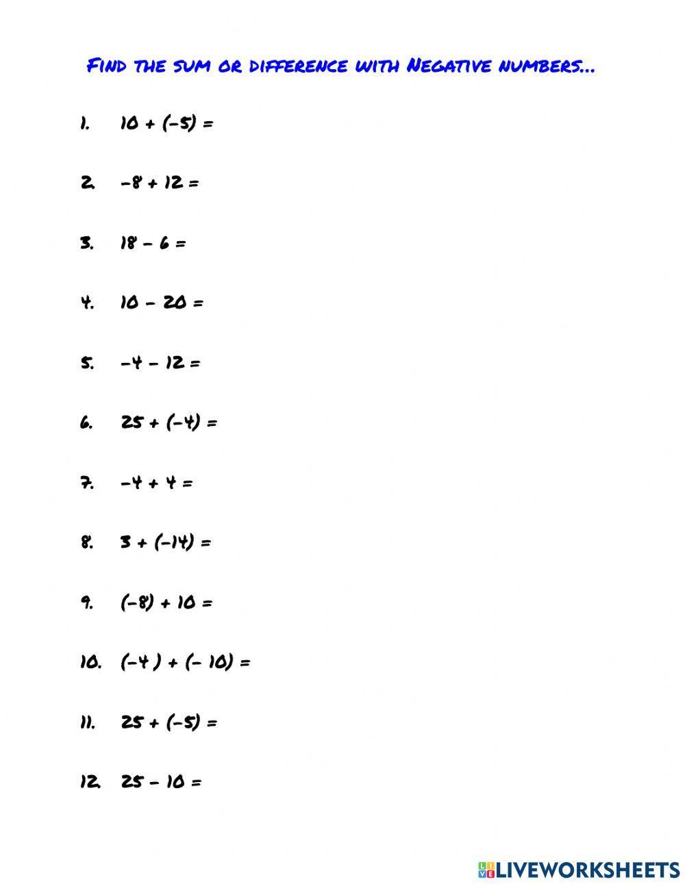 Integers Senior Block Worksheets Library