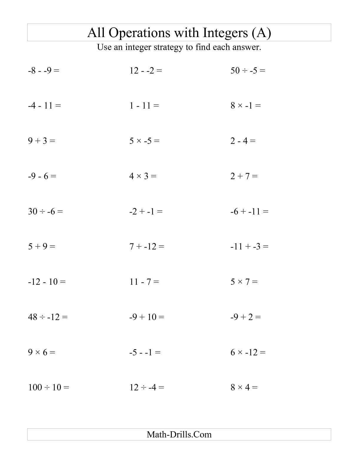 Easy Integer Addition Worksheet for Math Practice