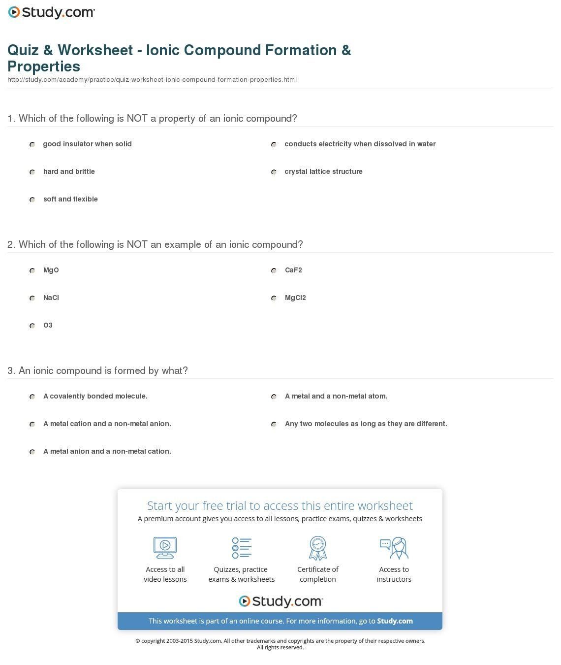 Ion Formation Worksheet Answers and Solutions