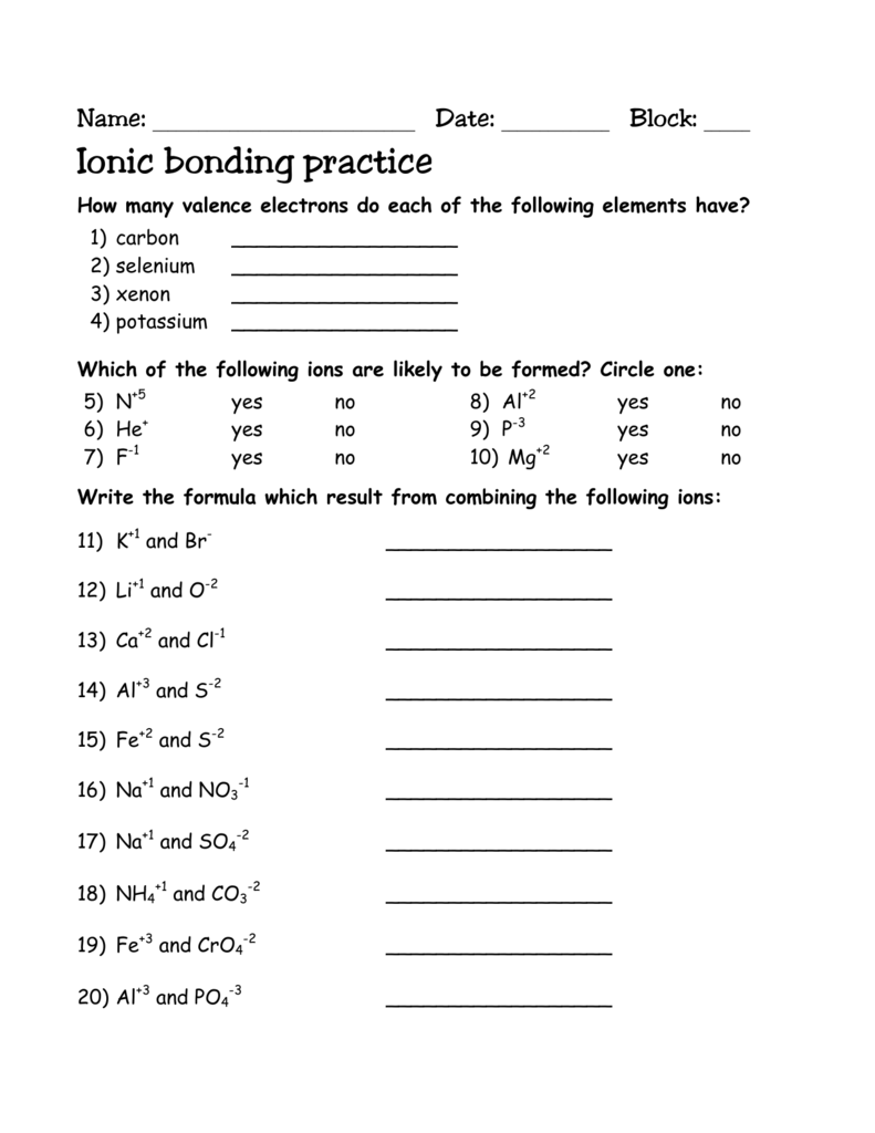 Ionic And Covalent Bonds Worksheet Answers