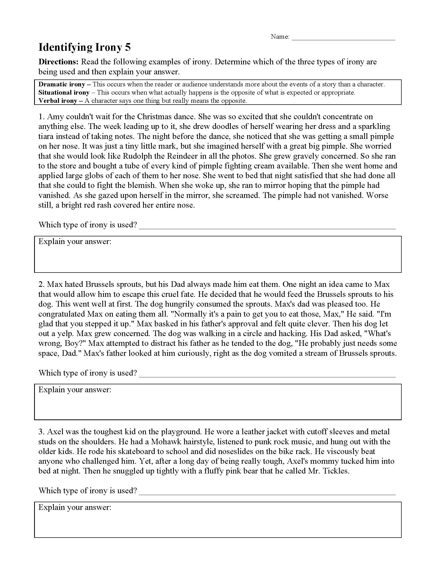 Irony Worksheet 5 Reading Activity