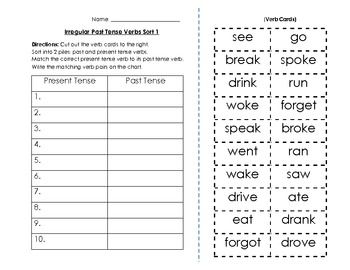 Irregular Verbs Worksheet Pdf