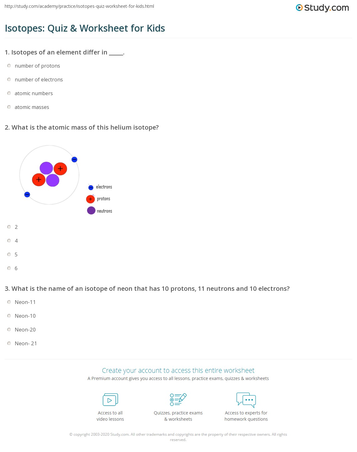 Isotopes Quiz Amp Worksheet For Kids Study Com