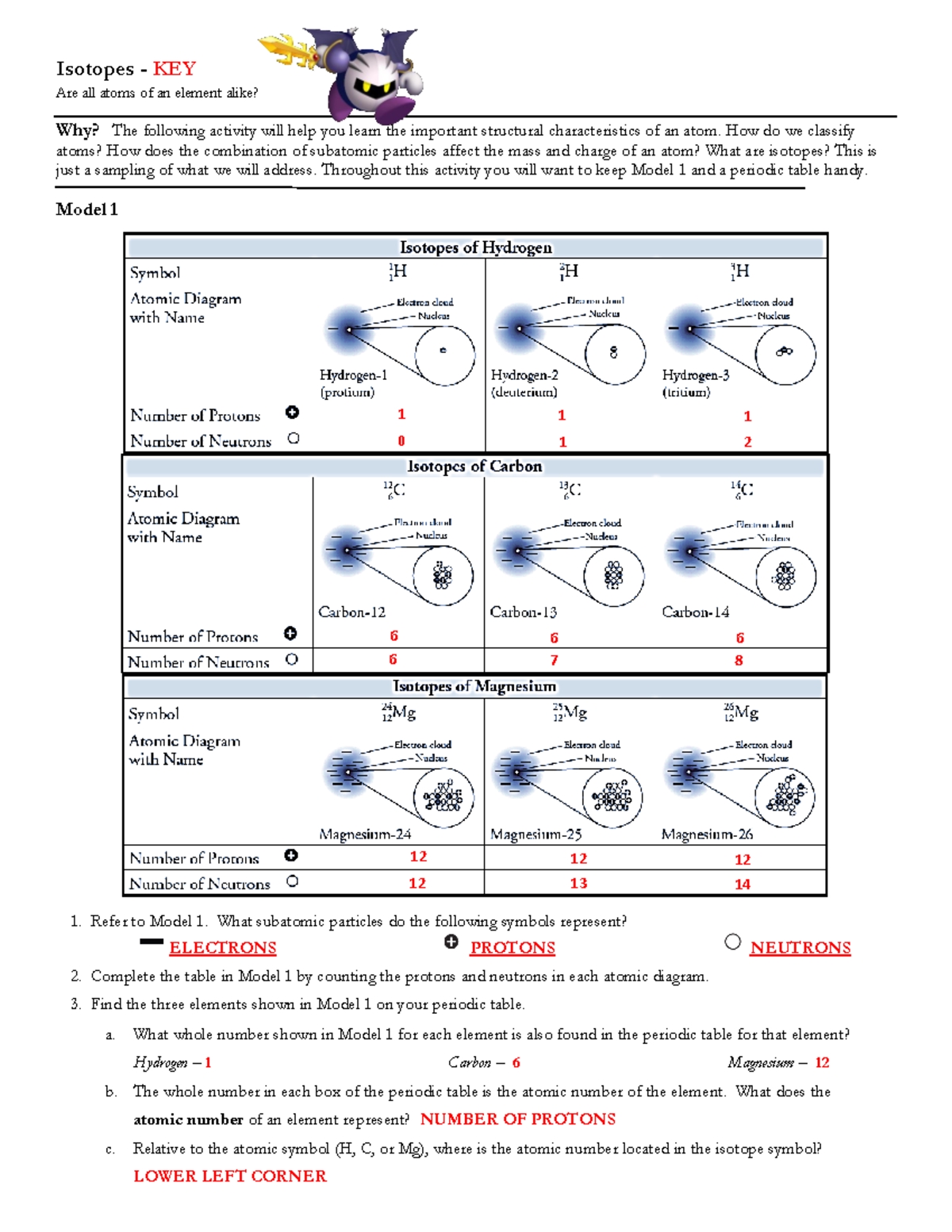 Isotopes Worksheet Answer Key for Students