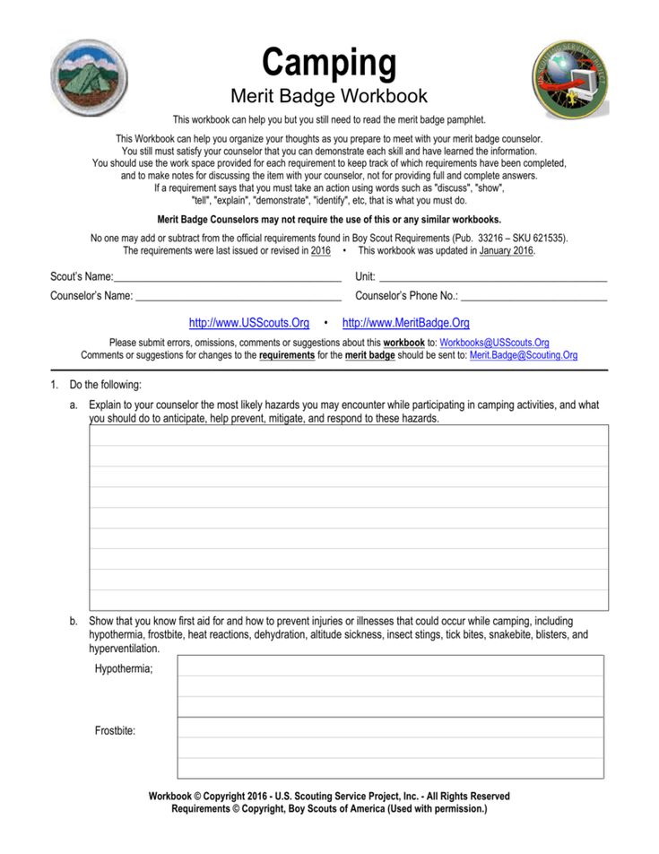 Kayaking Merit Badge Worksheet for Scouts