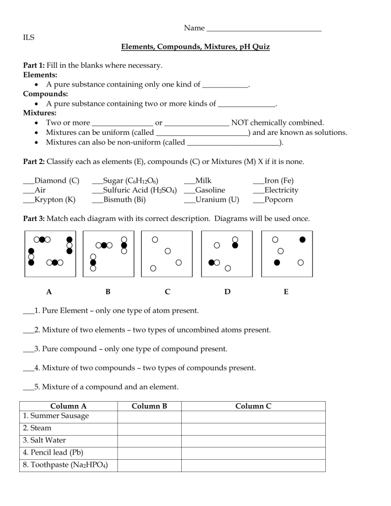 Key Elements Compounds And Mixtures Worksheet Answers Foto Kolekcija