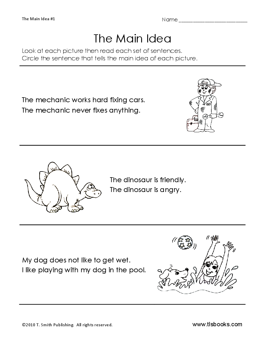 Kindergarten Main Idea Worksheets Free