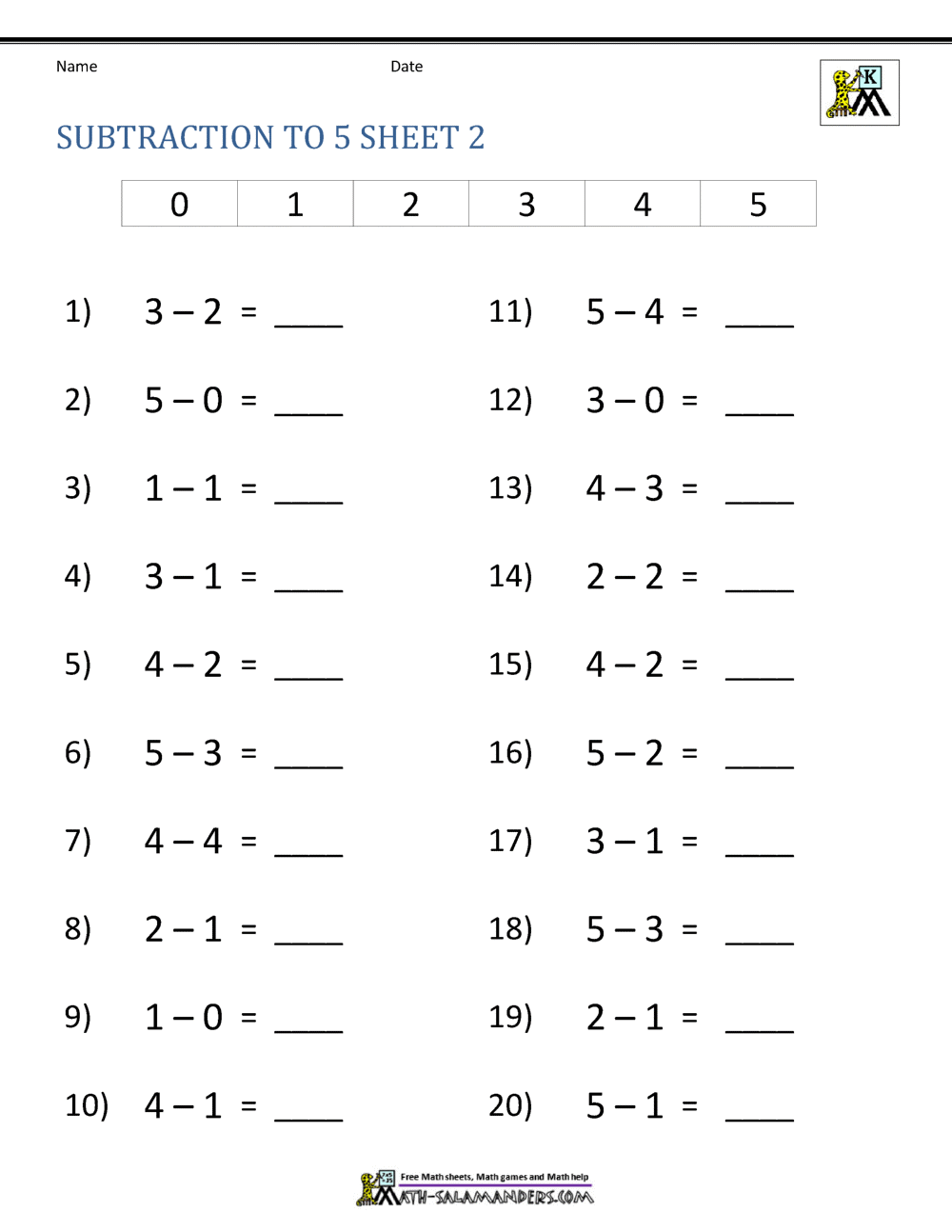 Kindergarten Math Subtraction Fun Worksheets for Young Learners