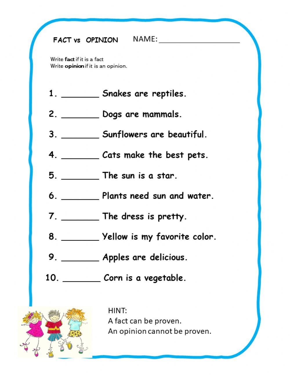 Kindergarten Math Worksheets Addition Writing Worksheets Worksheets For Kids Fact And Opinion