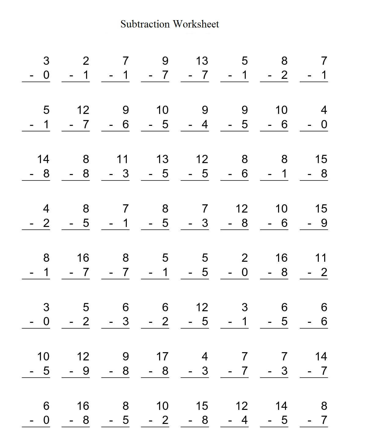 Kindergarten Math Worksheets Subtraction Free Printable