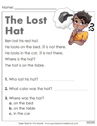 Kindergarten Reading Comprehension Worksheets