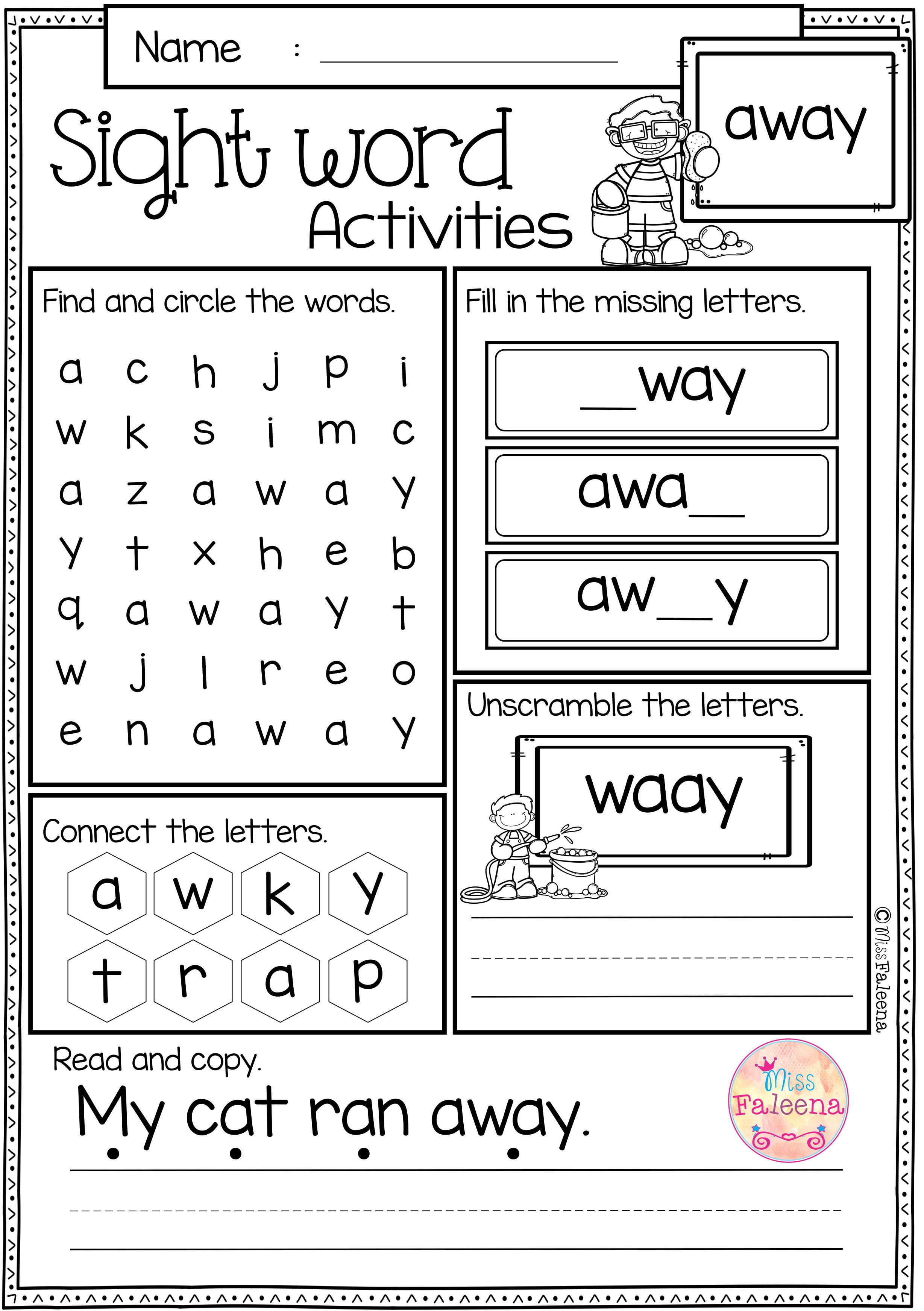 Kindergarten Sight Words Practice Sheets