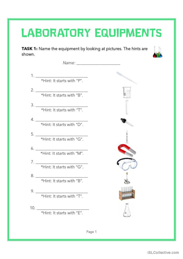 7 Essential Lab Equipment Worksheet Answers