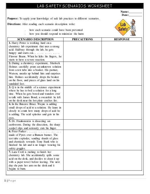 Lab Safety Scenarios Worksheet Answer Key