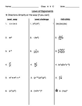 Law of Exponents Worksheet for Math Success