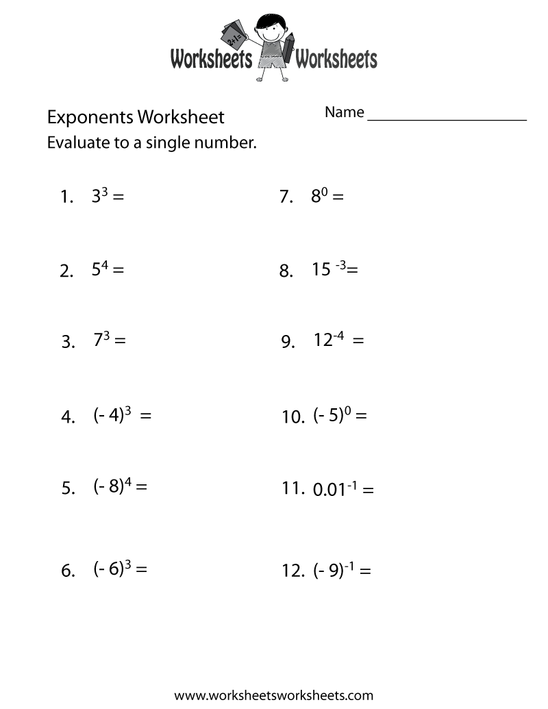 Exponent Rules Worksheet with Answers for Easy Practice