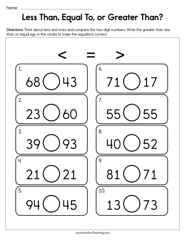 Less Than Equal To Or Greater Than Worksheet Have Fun Teaching