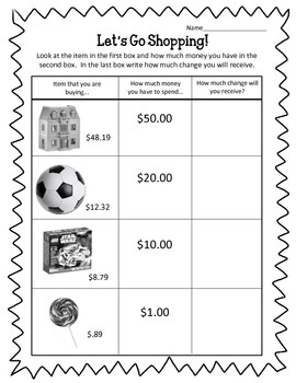 Let S Go Shopping Adding Subtracting Money Finding Change Worksheets Centers