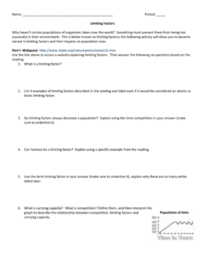 5 Limiting Factors Worksheet Answers