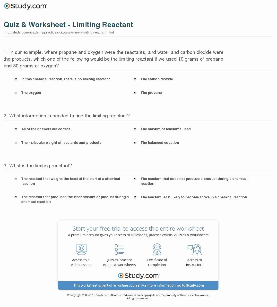 Limiting Reactant Quiz Answers