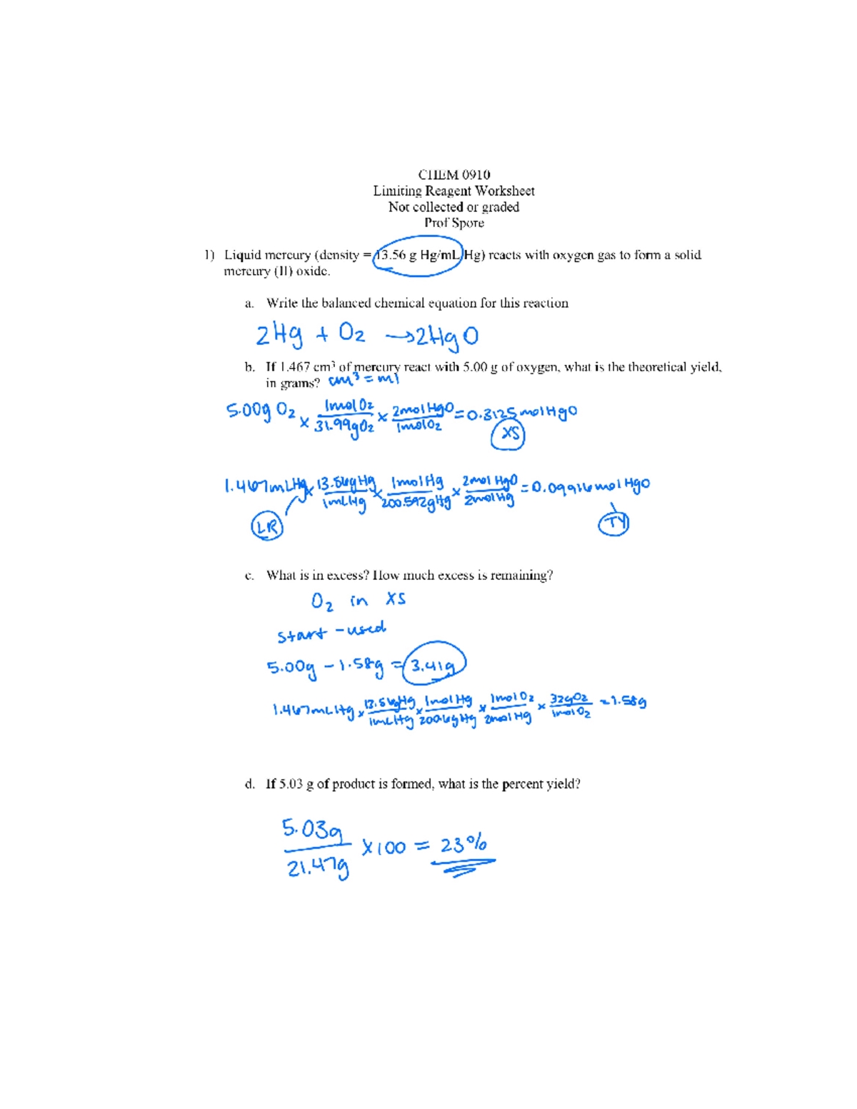 Limiting Reagent Worksheet Made Easy